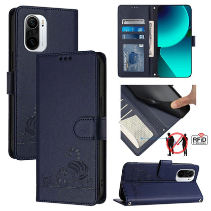 Cat Rat Embossed Pattern RFID Leather Phone Case with Lanyard, For Xiaomi Redmi Note 11 SE India, For Xiaomi Redmi Note 11 Pro 4G Global, For Xiaomi Redmi Note 11 Pro 5G Global, For Xiaomi Redmi Note 11 Pro+ 5G Global, For Xiaomi POCO X4 NFC 5G        ...
