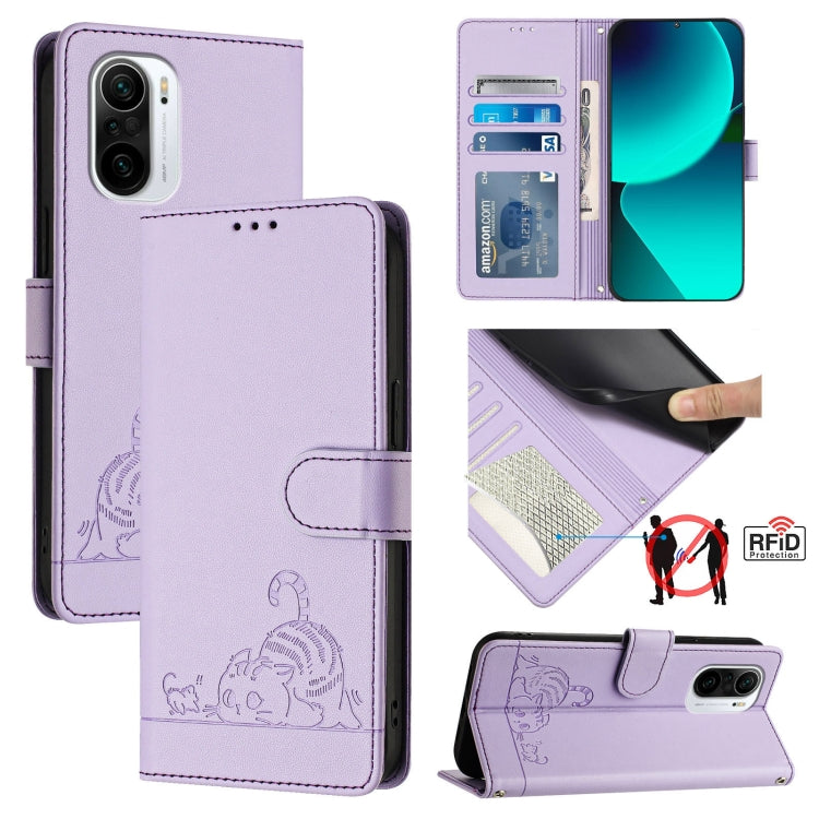 Cat Rat Embossed Pattern RFID Leather Phone Case with Lanyard, For Xiaomi Redmi Note 11 SE India, For Xiaomi Redmi Note 11 Pro 4G Global, For Xiaomi Redmi Note 11 Pro 5G Global, For Xiaomi Redmi Note 11 Pro+ 5G Global, For Xiaomi POCO X4 NFC 5G        ...
