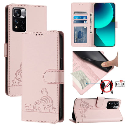 Cat Rat Embossed Pattern RFID Leather Phone Case with Lanyard, For Xiaomi Redmi Note 11 SE India, For Xiaomi Redmi Note 11 Pro 4G Global, For Xiaomi Redmi Note 11 Pro 5G Global, For Xiaomi Redmi Note 11 Pro+ 5G Global, For Xiaomi POCO X4 NFC 5G        ...