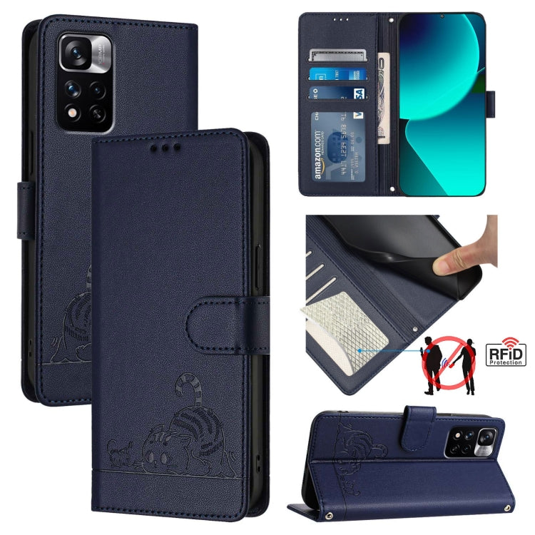 Cat Rat Embossed Pattern RFID Leather Phone Case with Lanyard, For Xiaomi Redmi Note 11 SE India, For Xiaomi Redmi Note 11 Pro 4G Global, For Xiaomi Redmi Note 11 Pro 5G Global, For Xiaomi Redmi Note 11 Pro+ 5G Global, For Xiaomi POCO X4 NFC 5G        ...