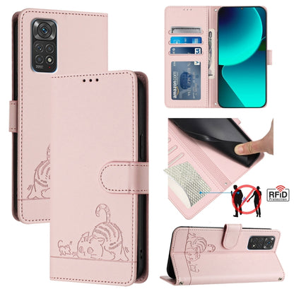 Cat Rat Embossed Pattern RFID Leather Phone Case with Lanyard, For Xiaomi Redmi Note 11 SE India, For Xiaomi Redmi Note 11 Pro 4G Global, For Xiaomi Redmi Note 11 Pro 5G Global, For Xiaomi Redmi Note 11 Pro+ 5G Global, For Xiaomi POCO X4 NFC 5G        ...
