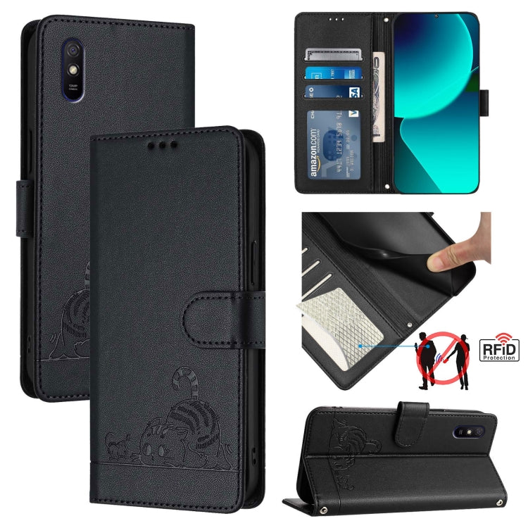Cat Rat Embossed Pattern RFID Leather Phone Case with Lanyard, For Xiaomi Redmi Note 11 SE India, For Xiaomi Redmi Note 11 Pro 4G Global, For Xiaomi Redmi Note 11 Pro 5G Global, For Xiaomi Redmi Note 11 Pro+ 5G Global, For Xiaomi POCO X4 NFC 5G        ...