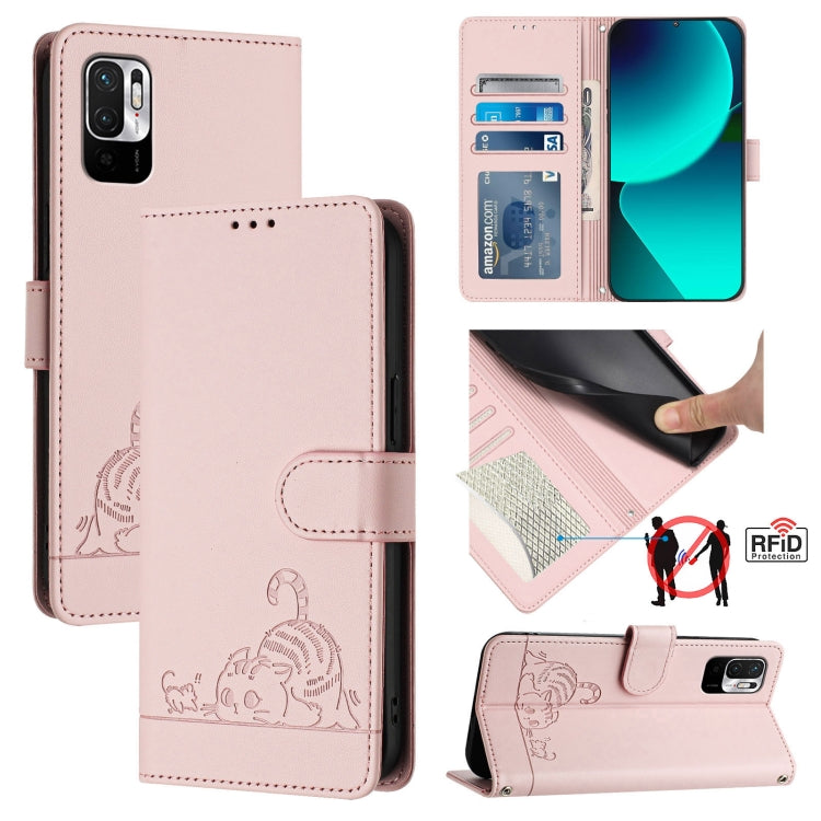 Cat Rat Embossed Pattern RFID Leather Phone Case with Lanyard, For Xiaomi Redmi Note 10 5G, For Xiaomi POCO M3 Pro, For Xiaomi Redmi Note 10T 5G, For Xiaomi POCO X3 GT, For Xiaomi Mi 11X / 11X Pro, For Xiaomi Redmi Note 10s 4G                          ...