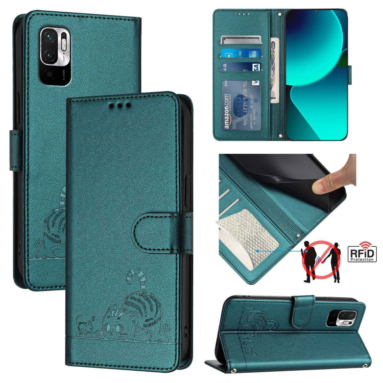 Cat Rat Embossed Pattern RFID Leather Phone Case with Lanyard, For Xiaomi Redmi Note 10 5G, For Xiaomi POCO M3 Pro, For Xiaomi Redmi Note 10T 5G, For Xiaomi POCO X3 GT, For Xiaomi Mi 11X / 11X Pro, For Xiaomi Redmi Note 10s 4G                          ...