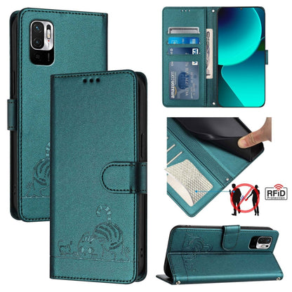 Cat Rat Embossed Pattern RFID Leather Phone Case with Lanyard, For Xiaomi Redmi Note 10 5G, For Xiaomi POCO M3 Pro, For Xiaomi Redmi Note 10T 5G, For Xiaomi POCO X3 GT, For Xiaomi Mi 11X / 11X Pro, For Xiaomi Redmi Note 10s 4G                          ...