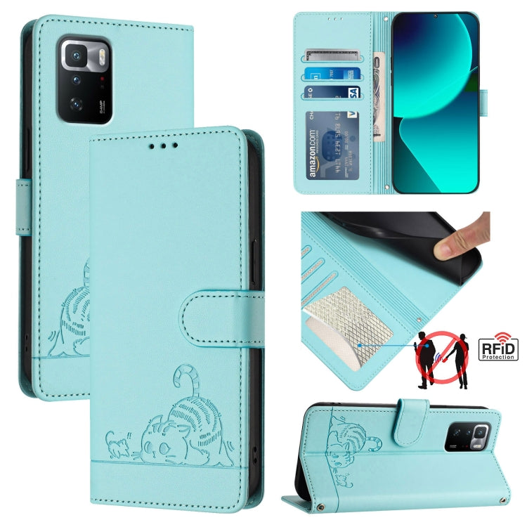 Cat Rat Embossed Pattern RFID Leather Phone Case with Lanyard, For Xiaomi Redmi Note 10 5G, For Xiaomi POCO M3 Pro, For Xiaomi Redmi Note 10T 5G, For Xiaomi POCO X3 GT, For Xiaomi Mi 11X / 11X Pro, For Xiaomi Redmi Note 10s 4G                          ...