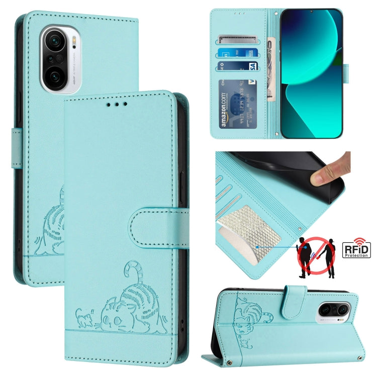 Cat Rat Embossed Pattern RFID Leather Phone Case with Lanyard, For Xiaomi Redmi Note 10 5G, For Xiaomi POCO M3 Pro, For Xiaomi Redmi Note 10T 5G, For Xiaomi POCO X3 GT, For Xiaomi Mi 11X / 11X Pro, For Xiaomi Redmi Note 10s 4G                          ...