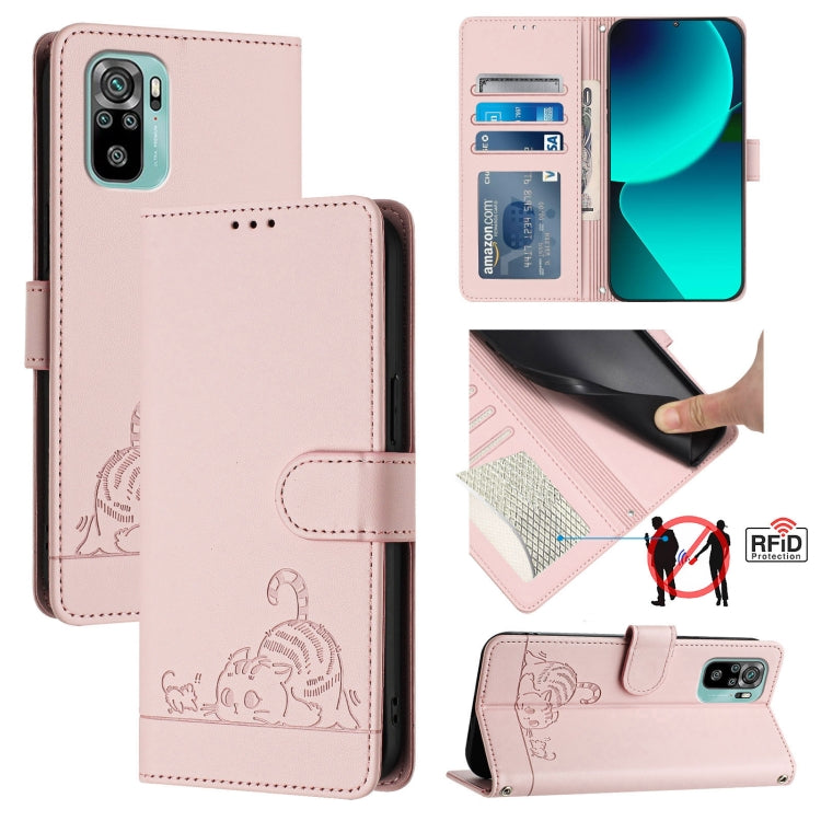 Cat Rat Embossed Pattern RFID Leather Phone Case with Lanyard, For Xiaomi Redmi Note 10 5G, For Xiaomi POCO M3 Pro, For Xiaomi Redmi Note 10T 5G, For Xiaomi POCO X3 GT, For Xiaomi Mi 11X / 11X Pro, For Xiaomi Redmi Note 10s 4G                          ...