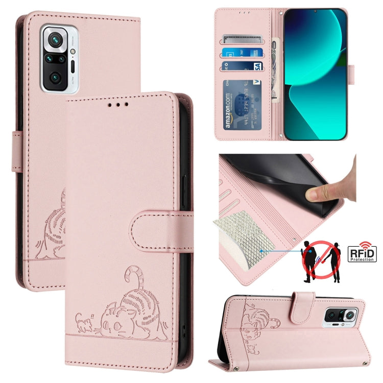 Cat Rat Embossed Pattern RFID Leather Phone Case with Lanyard, For Xiaomi Redmi Note 10 5G, For Xiaomi POCO M3 Pro, For Xiaomi Redmi Note 10T 5G, For Xiaomi POCO X3 GT, For Xiaomi Mi 11X / 11X Pro, For Xiaomi Redmi Note 10s 4G                          ...