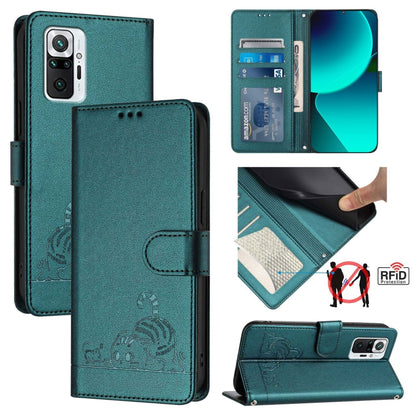Cat Rat Embossed Pattern RFID Leather Phone Case with Lanyard, For Xiaomi Redmi Note 10 5G, For Xiaomi POCO M3 Pro, For Xiaomi Redmi Note 10T 5G, For Xiaomi POCO X3 GT, For Xiaomi Mi 11X / 11X Pro, For Xiaomi Redmi Note 10s 4G                          ...