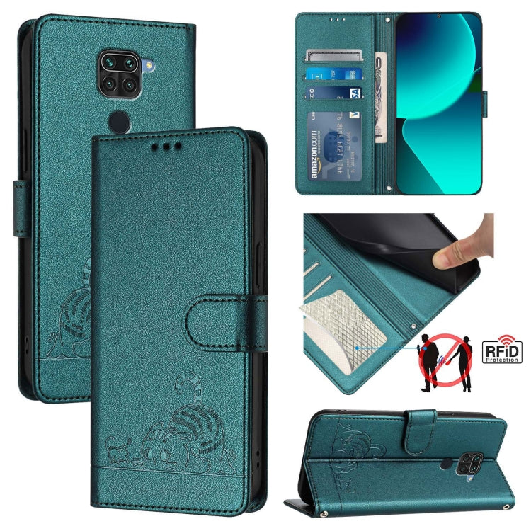 Cat Rat Embossed Pattern RFID Leather Phone Case with Lanyard, For Xiaomi Redmi Note 9 4G Global, For Xiaomi Redmi 10X 4G, For Xiaomi Redmi Note 9S  4G, For Xiaomi Redmi Note 9 Pro Max 4G, For Xiaomi POCO M2 Pro, For Xiaomi Redmi 9C                    ...
