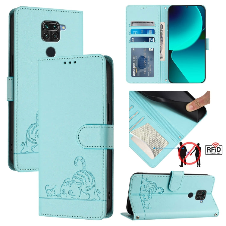 Cat Rat Embossed Pattern RFID Leather Phone Case with Lanyard, For Xiaomi Redmi Note 9 4G Global, For Xiaomi Redmi 10X 4G, For Xiaomi Redmi Note 9S  4G, For Xiaomi Redmi Note 9 Pro Max 4G, For Xiaomi POCO M2 Pro, For Xiaomi Redmi 9C                    ...