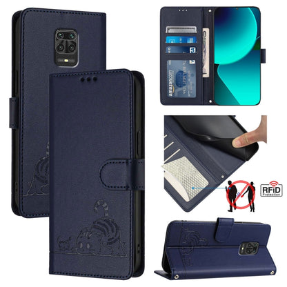 Cat Rat Embossed Pattern RFID Leather Phone Case with Lanyard, For Xiaomi Redmi Note 9 4G Global, For Xiaomi Redmi 10X 4G, For Xiaomi Redmi Note 9S  4G, For Xiaomi Redmi Note 9 Pro Max 4G, For Xiaomi POCO M2 Pro, For Xiaomi Redmi 9C                    ...
