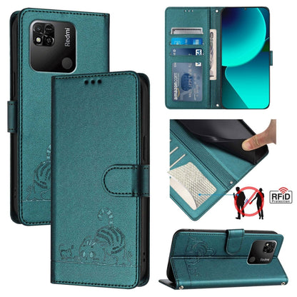 Cat Rat Embossed Pattern RFID Leather Phone Case with Lanyard, For Xiaomi Redmi Note 9 4G Global, For Xiaomi Redmi 10X 4G, For Xiaomi Redmi Note 9S  4G, For Xiaomi Redmi Note 9 Pro Max 4G, For Xiaomi POCO M2 Pro, For Xiaomi Redmi 9C                    ...