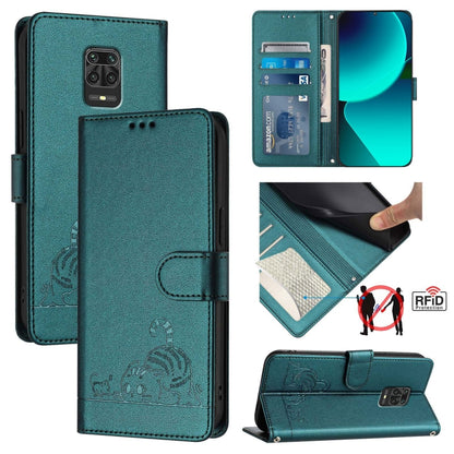 Cat Rat Embossed Pattern RFID Leather Phone Case with Lanyard, For Xiaomi Redmi Note 9 4G Global, For Xiaomi Redmi 10X 4G, For Xiaomi Redmi Note 9S  4G, For Xiaomi Redmi Note 9 Pro Max 4G, For Xiaomi POCO M2 Pro, For Xiaomi Redmi 9C                    ...