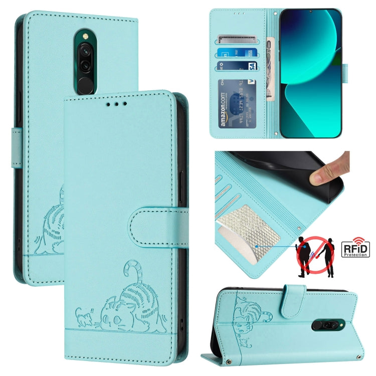 Cat Rat Embossed Pattern RFID Leather Phone Case with Lanyard, For Xiaomi Redmi Note 9 4G Global, For Xiaomi Redmi 10X 4G, For Xiaomi Redmi Note 9S  4G, For Xiaomi Redmi Note 9 Pro Max 4G, For Xiaomi POCO M2 Pro, For Xiaomi Redmi 9C                    ...