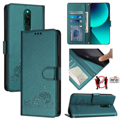 Cat Rat Embossed Pattern RFID Leather Phone Case with Lanyard, For Xiaomi Redmi Note 9 4G Global, For Xiaomi Redmi 10X 4G, For Xiaomi Redmi Note 9S  4G, For Xiaomi Redmi Note 9 Pro Max 4G, For Xiaomi POCO M2 Pro, For Xiaomi Redmi 9C                    ...