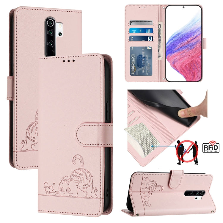 Cat Rat Embossed Pattern RFID Leather Phone Case with Lanyard, For Xiaomi Redmi Note 9 4G Global, For Xiaomi Redmi 10X 4G, For Xiaomi Redmi Note 9S  4G, For Xiaomi Redmi Note 9 Pro Max 4G, For Xiaomi POCO M2 Pro, For Xiaomi Redmi 9C                    ...