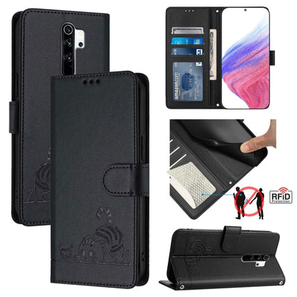 Cat Rat Embossed Pattern RFID Leather Phone Case with Lanyard, For Xiaomi Redmi Note 9 4G Global, For Xiaomi Redmi 10X 4G, For Xiaomi Redmi Note 9S  4G, For Xiaomi Redmi Note 9 Pro Max 4G, For Xiaomi POCO M2 Pro, For Xiaomi Redmi 9C                    ...