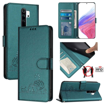Cat Rat Embossed Pattern RFID Leather Phone Case with Lanyard, For Xiaomi Redmi Note 9 4G Global, For Xiaomi Redmi 10X 4G, For Xiaomi Redmi Note 9S  4G, For Xiaomi Redmi Note 9 Pro Max 4G, For Xiaomi POCO M2 Pro, For Xiaomi Redmi 9C                    ...