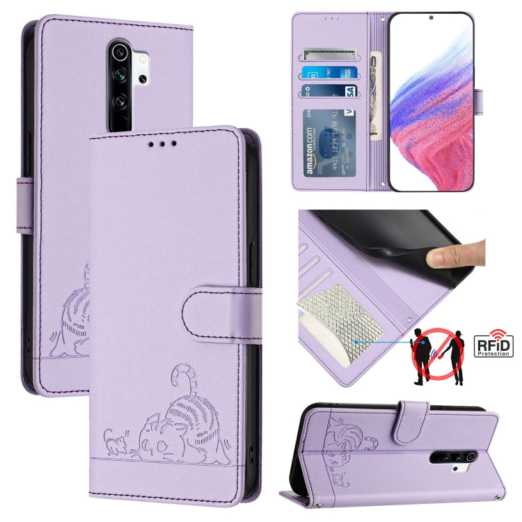 Cat Rat Embossed Pattern RFID Leather Phone Case with Lanyard, For Xiaomi Redmi Note 9 4G Global, For Xiaomi Redmi 10X 4G, For Xiaomi Redmi Note 9S  4G, For Xiaomi Redmi Note 9 Pro Max 4G, For Xiaomi POCO M2 Pro, For Xiaomi Redmi 9C                    ...