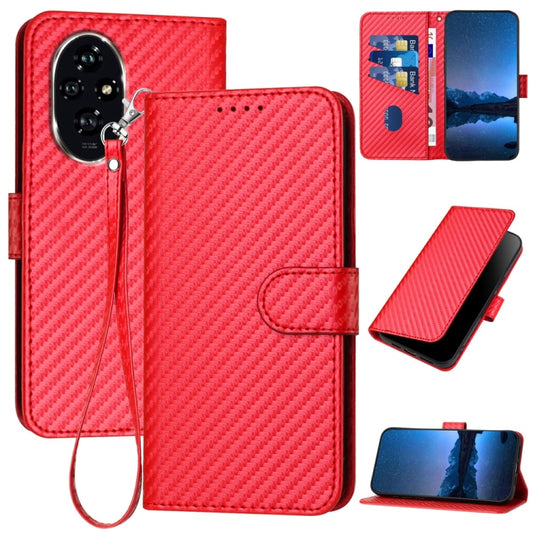 YX0070 Carbon Fiber Buckle Leather Phone Case with Lanyard, For Honor 200, For Honor 200 Pro, For Honor 200 Lite Global, For Honor X7b 5G, For Honor X8b, For Honor 100 Pro, For Honor 100, For Honor X50i+, For Honor X9b, For Honor X50                   ...