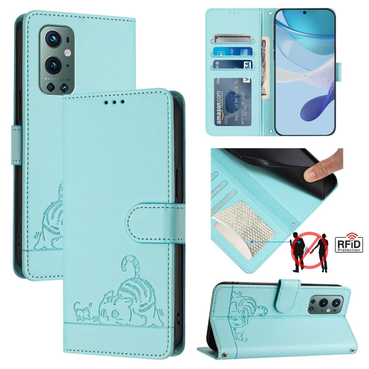 Cat Rat Embossed Pattern RFID Leather Phone Case with Lanyard, For OnePlus 9 Pro, For OnePlus 9, For OnePlus Nord N10 5G, For OnePlus 9R / 8T