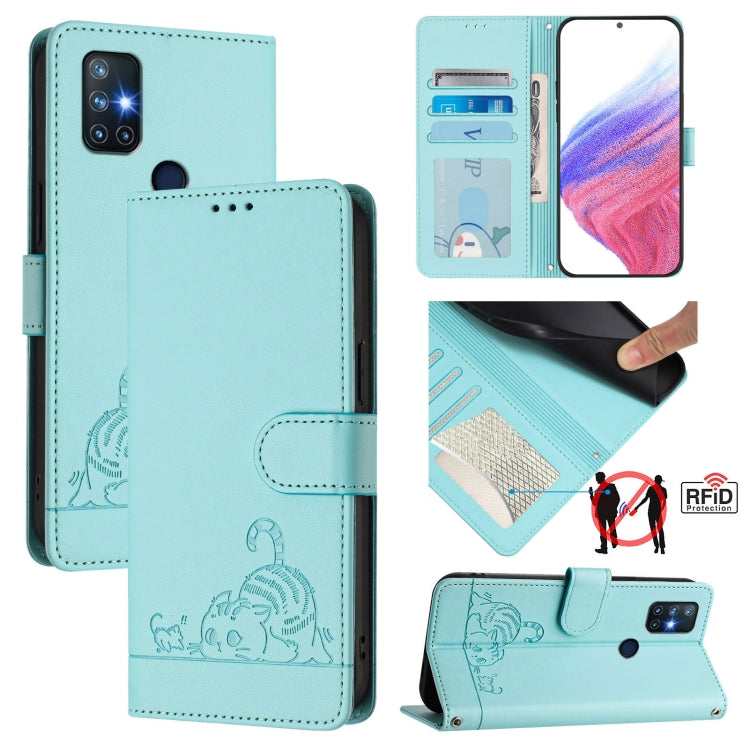 Cat Rat Embossed Pattern RFID Leather Phone Case with Lanyard, For OnePlus 9 Pro, For OnePlus 9, For OnePlus Nord N10 5G, For OnePlus 9R / 8T