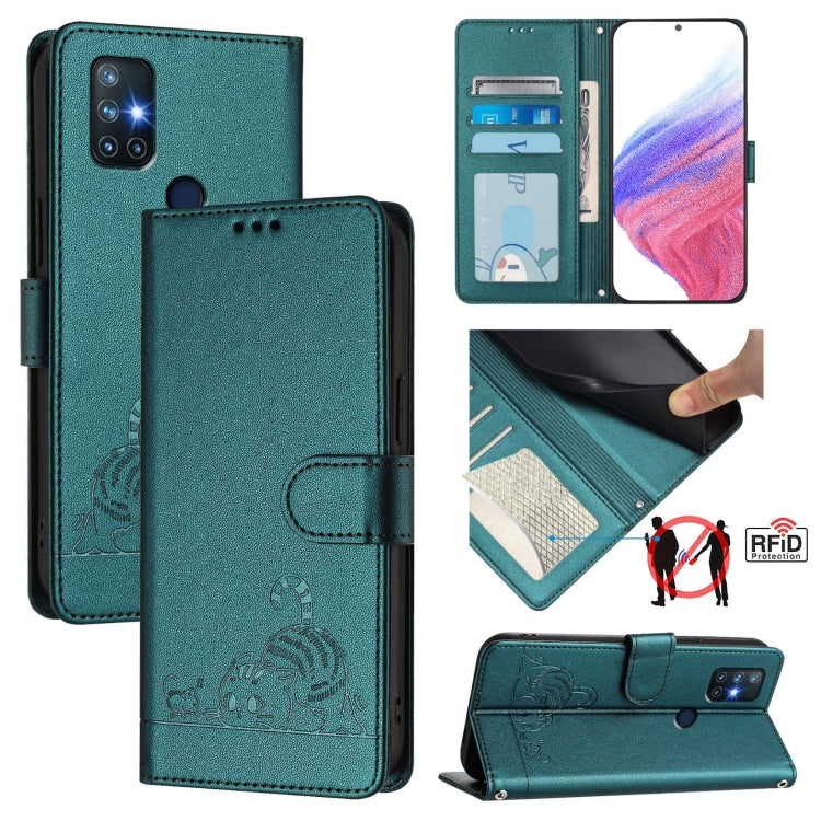 Cat Rat Embossed Pattern RFID Leather Phone Case with Lanyard, For OnePlus 9 Pro, For OnePlus 9, For OnePlus Nord N10 5G, For OnePlus 9R / 8T