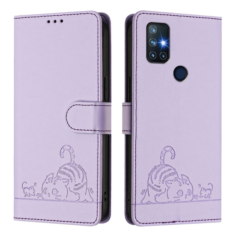 Cat Rat Embossed Pattern RFID Leather Phone Case with Lanyard, For OnePlus 9 Pro, For OnePlus 9, For OnePlus Nord N10 5G, For OnePlus 9R / 8T