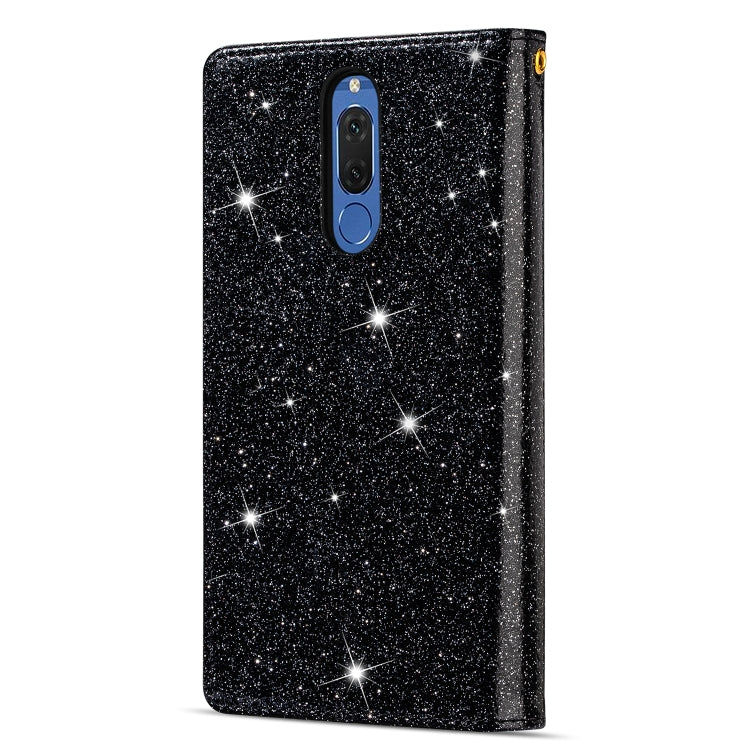 Glitter starry-sky phone wallet case in dark finish with magenta star accents
