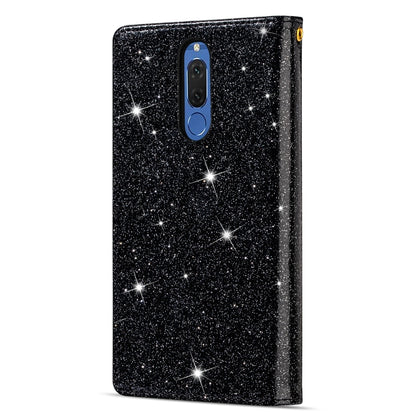 Glitter starry-sky phone wallet case in dark finish with magenta star accents