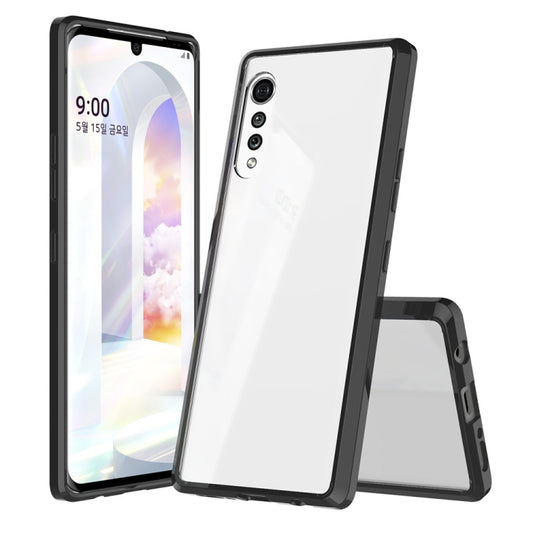 Black shockproof protective phone case with clear back and raised camera edge