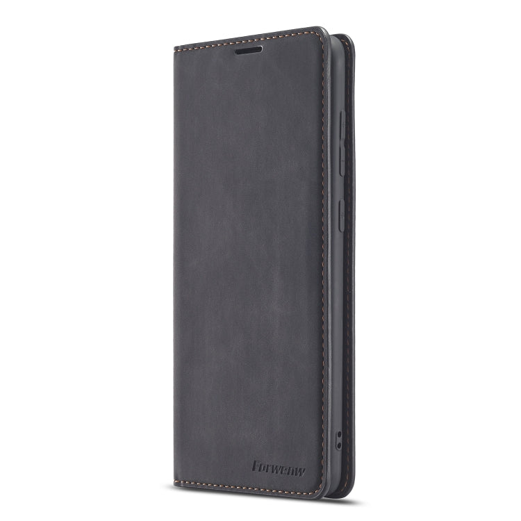 Black flip phone wallet case with smooth front and stitched border
