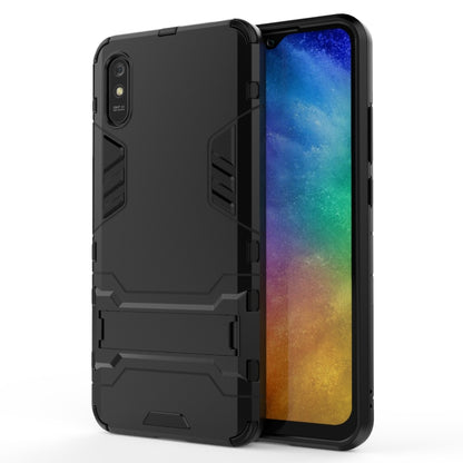 Shockproof phone case with stand, black rugged TPU/PC armor shell