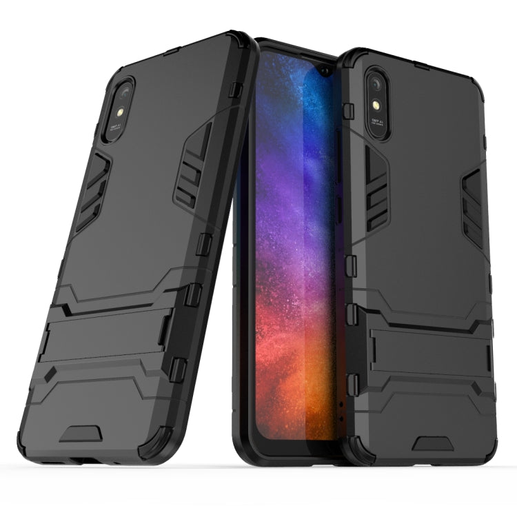 Rugged shockproof phone case with stand, black back and side view