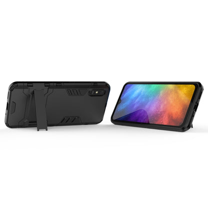 Shockproof phone case with stand, black with screen cover on