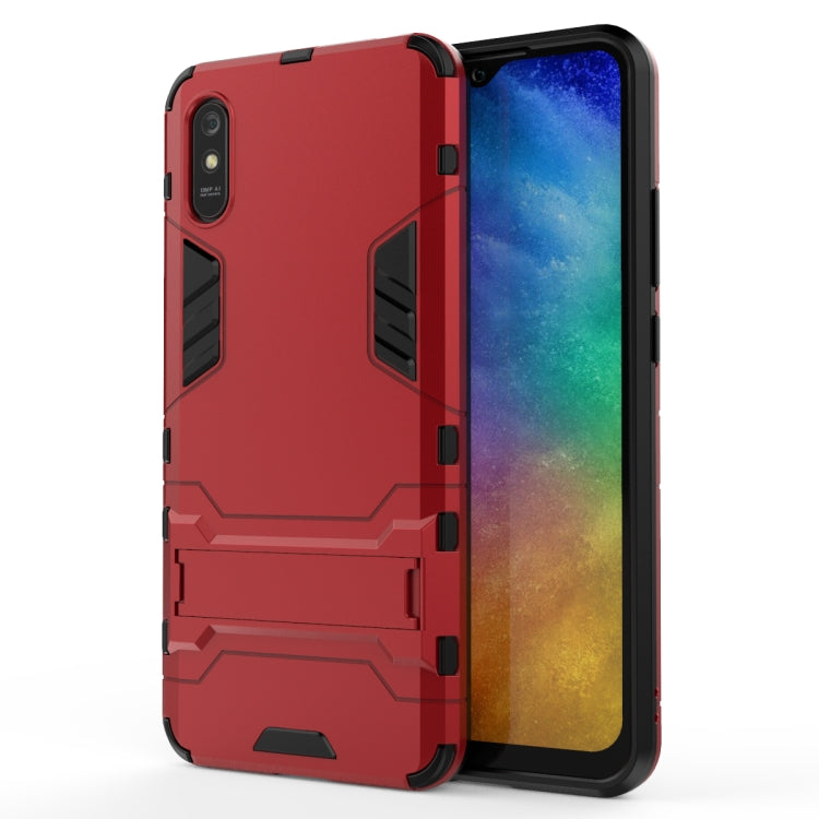 Shockproof phone case with stand, red rugged TPU/PC armor shell