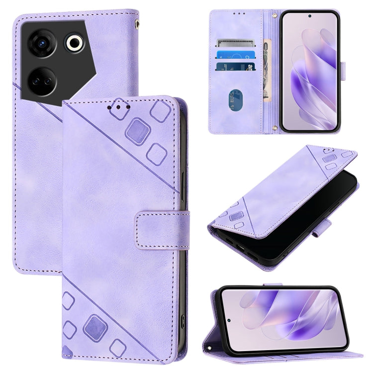 Embossed leather phone case in lavender, flip wallet with card slots and stand