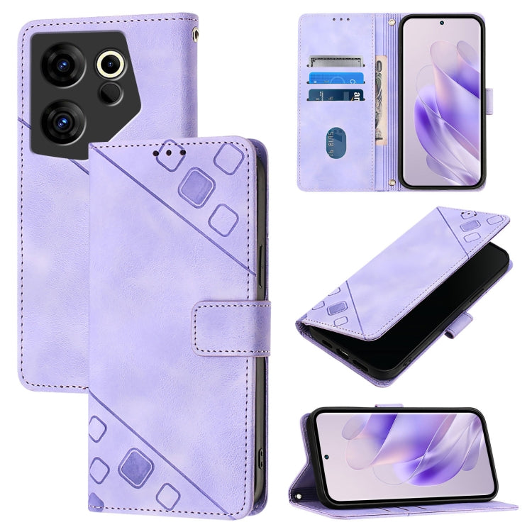 Light purple embossed leather wallet-style phone case with magnetic closure and card slots