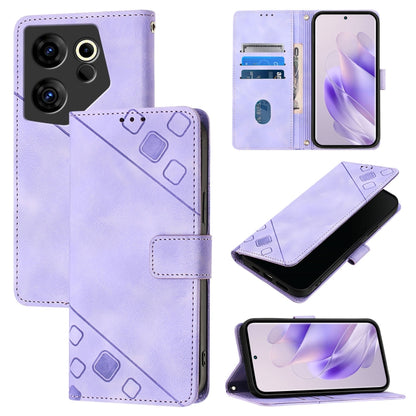 Light purple embossed leather wallet-style phone case with magnetic closure and card slots