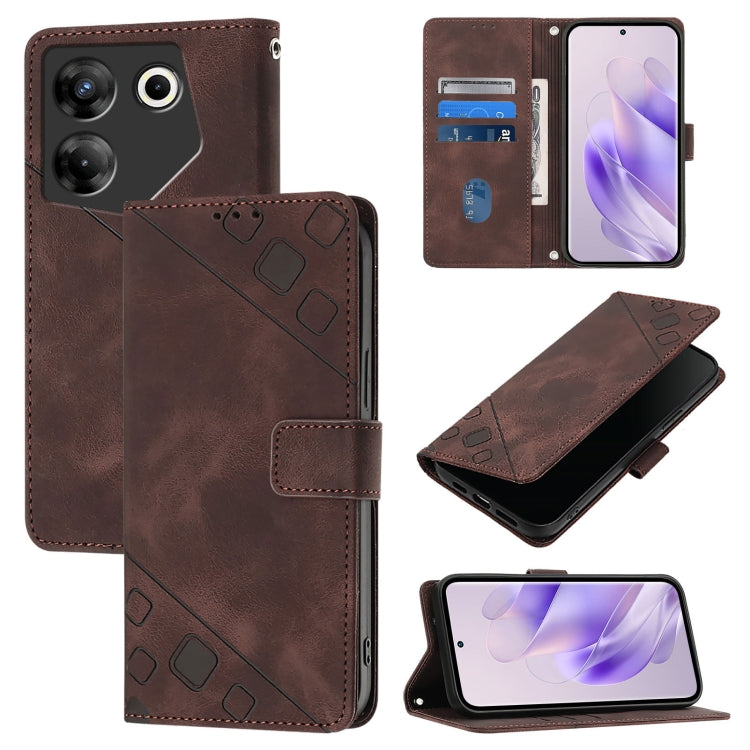 Brown embossed leather phone case with folio wallet flap and card slots