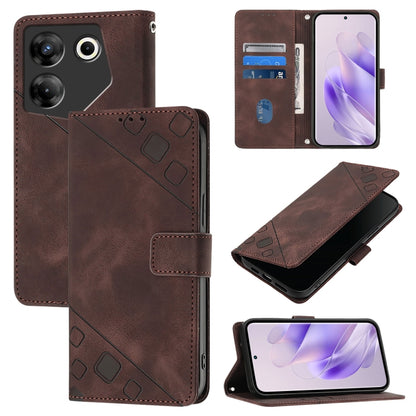 Brown embossed leather phone case with folio wallet flap and card slots