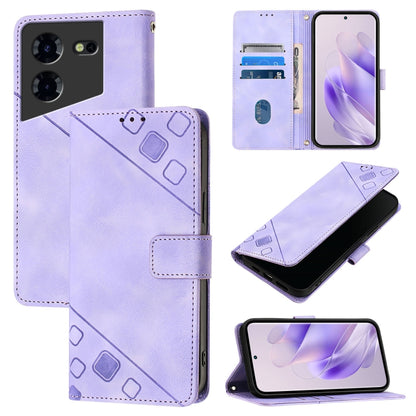 Embossed leather phone case with folio wallet design, light purple; card slots inside.