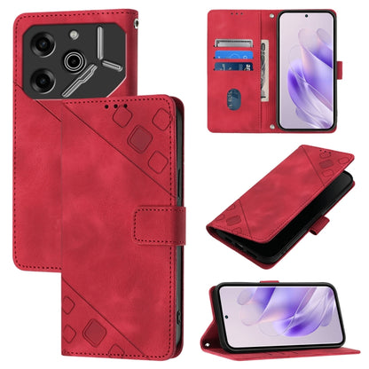 Red embossed leather wallet phone case with card slots and magnetic clasp folio cover