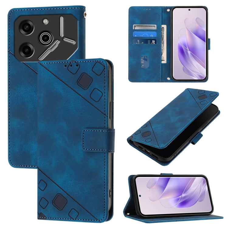 Blue embossed leather wallet phone case with folio cover and card window