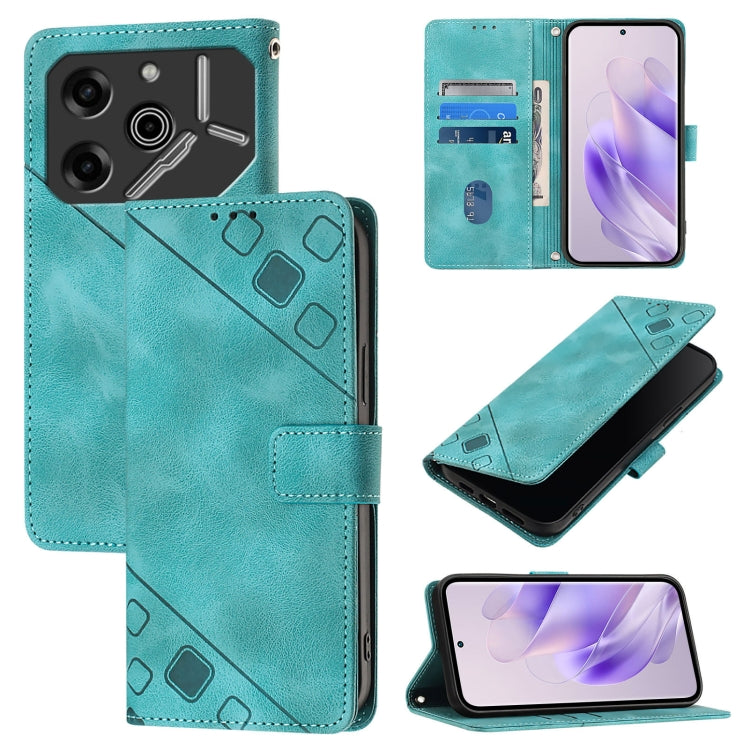 Light teal embossed leather wallet phone case with folio cover and card slot window