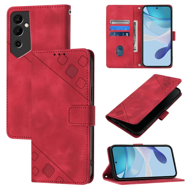 Embossed leather folio phone case in red with card slots and flip cover