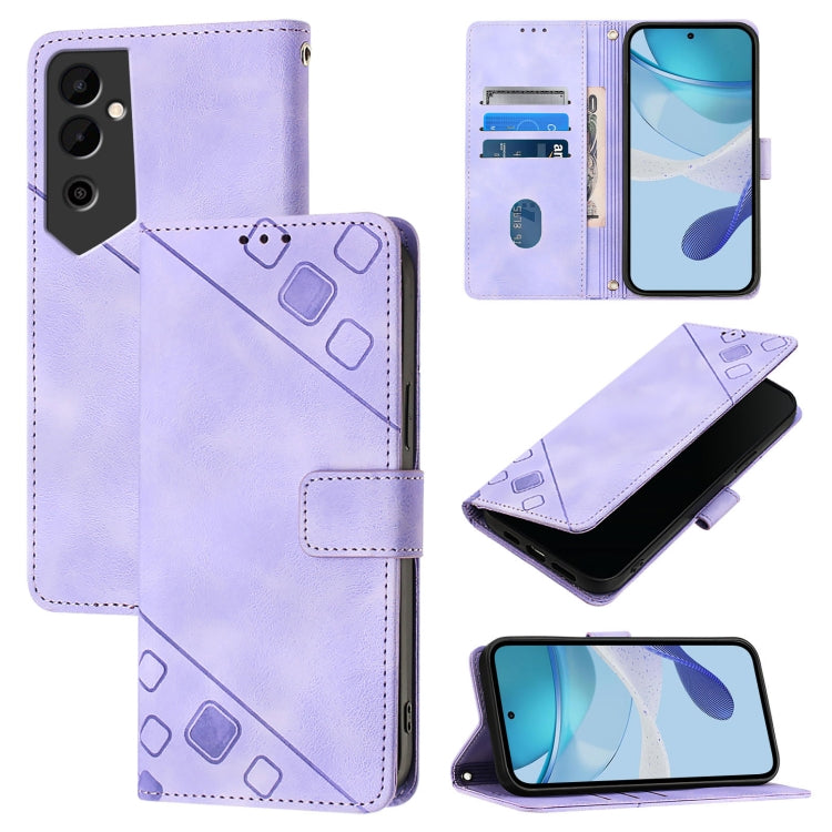 Embossed leather folio phone case in light purple with card slots and flip cover