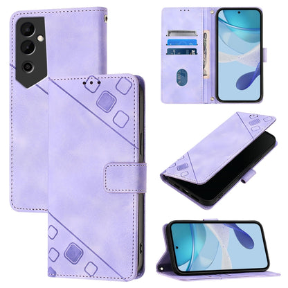 Embossed leather folio phone case in light purple with card slots and flip cover